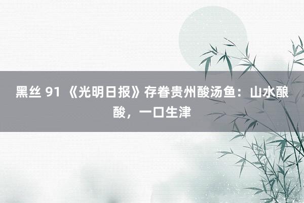 黑丝 91 《光明日报》存眷贵州酸汤鱼：山水酿酸，一口生津